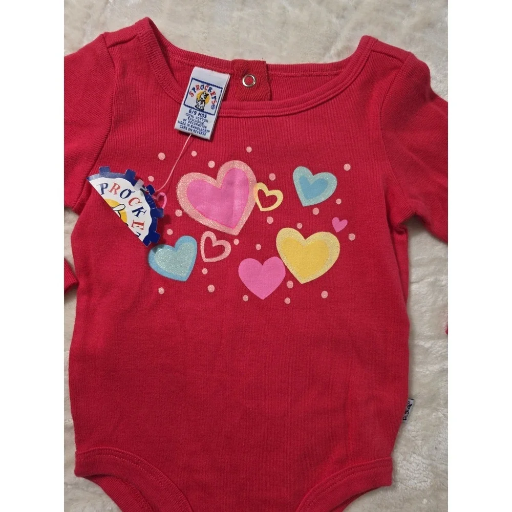 Vintage Y2K Sprockets Baby Girl Hearts Red Bodysuit 6-9M NWT Cute